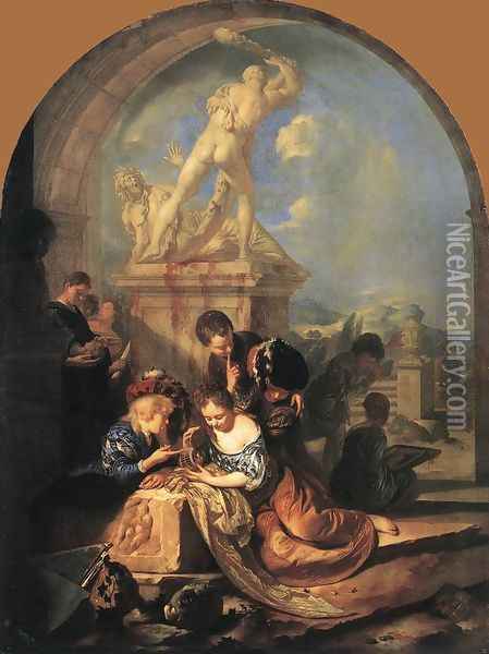 Children Playing before a Hercules Group 1687 Oil Painting - Adriaen Van Der Werff
