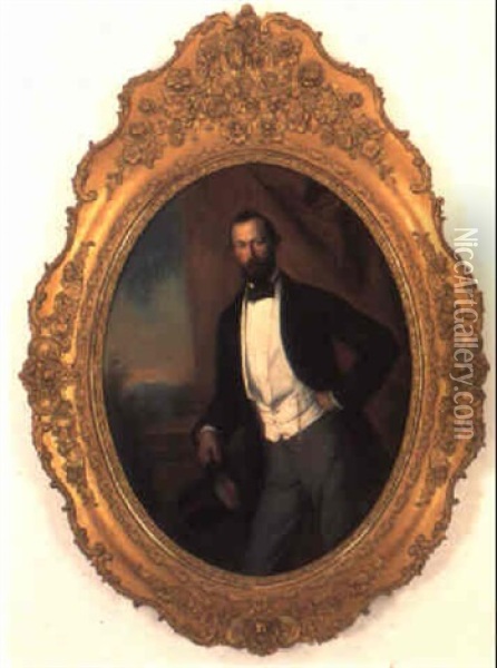 Portrat Af Mand Med Haj Hat Og Guldur Oil Painting - Georg Friedrich Erhardt