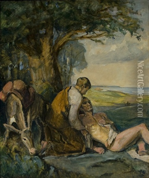 Den Barmhartige Samariten (i Osterlenskt Landskap) Oil Painting - Ellen Trotzig