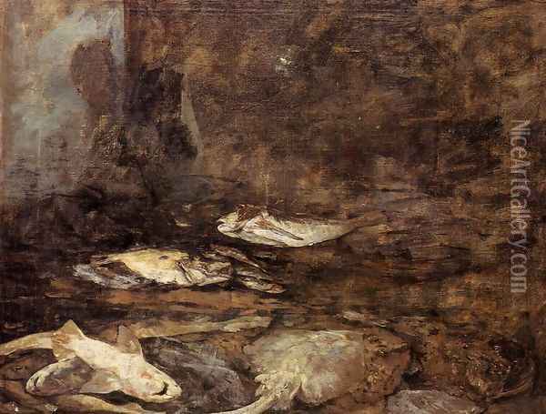 Fish, Skate and Dogfish Oil Painting - Eugene Boudin