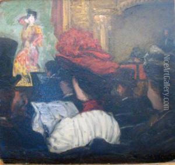Au Theatre Oil Painting - Louis Claude Paviot