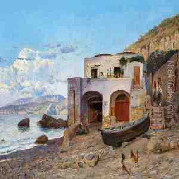 View Of The Coast Of Capri Oil Painting - Godfred B.W. Christensen
