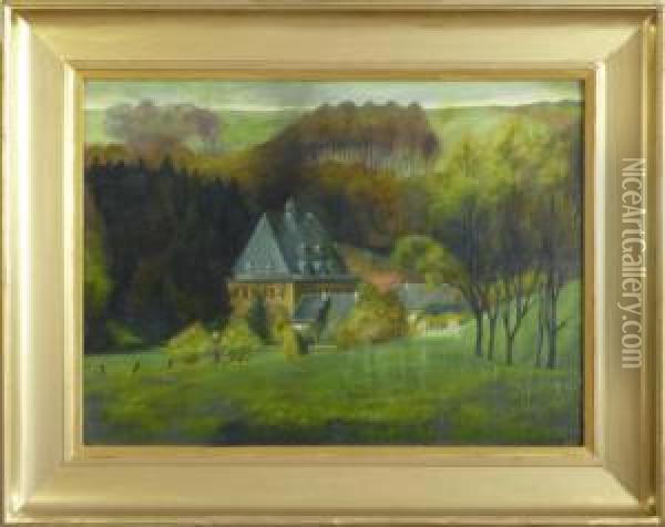 Herrenhaus In Parkahnlicherlandschaft. Oil Painting - Eduard Ritter