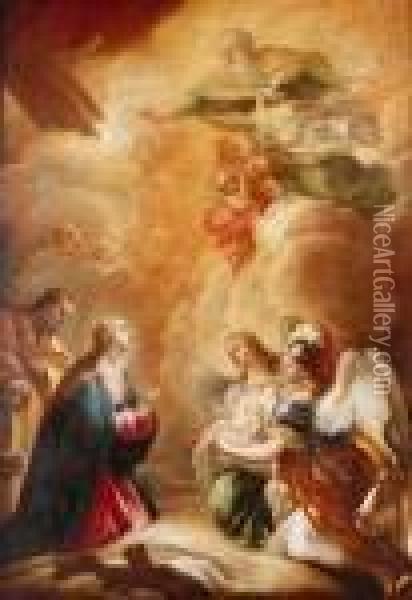 San Miguel Y San Gabriel Presentan Al Nino Jesus A La Virgen Oil Painting - Luca Giordano