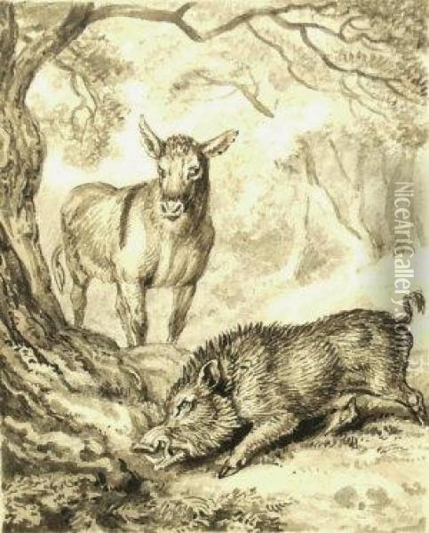 Illustration To The Fable Of The Ass And Wild Boar Oil Painting - Samuel Howitt