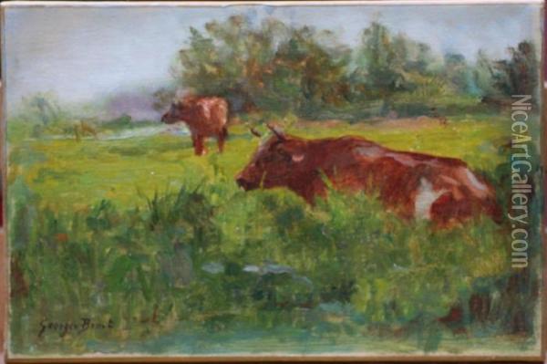 Vaches Au Pre Oil Painting - Georges Binet