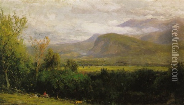Sketching Moat Mountain From The Artist's Camp (the Intervale, North Conway) Oil Painting - Samuel Lancaster Gerry