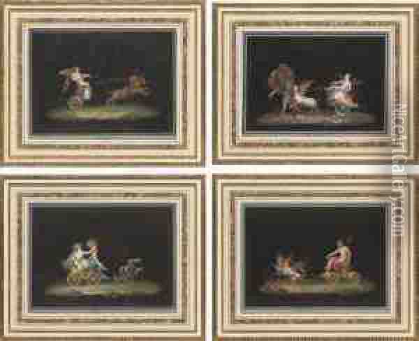 Amor Magnanimo; Amor Geloso; Cerere; And Tiofo Di Plutone, A Set Of 4 Gouaches Oil Painting - Michaelangelo Maestri