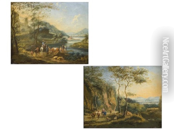Ideallandschaften Mit Figurenstaffage (pair) Oil Painting - Johann Christian Brand