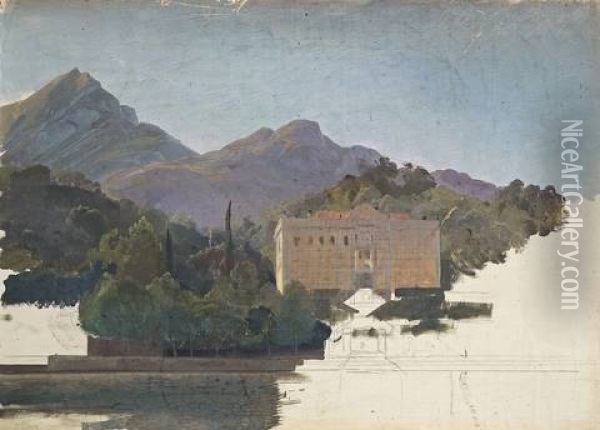 The Villa Carlotta Along Lake Como (study) Oil Painting - Carl Maria Nicolaus Hummel