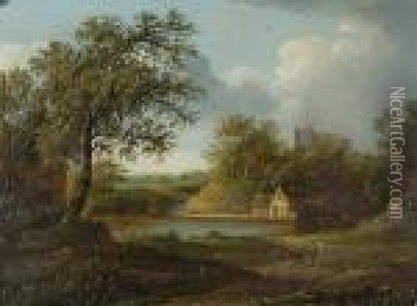 A Rural River Landscape Oil Painting - Joseph Thors