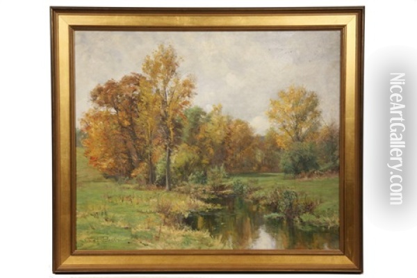Autumn Landscape With Pond Oil Painting - Olive Parker Black