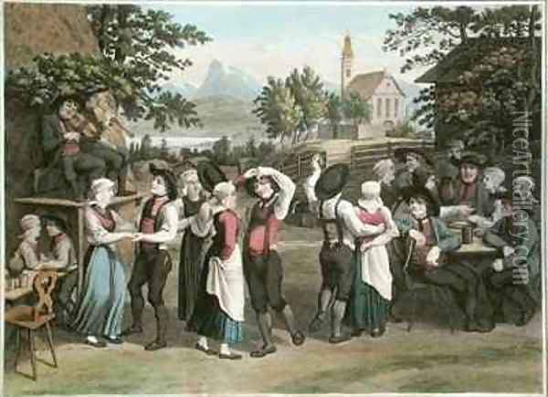 Austrian Village Dance Oil Painting - Gauermann, Jakob