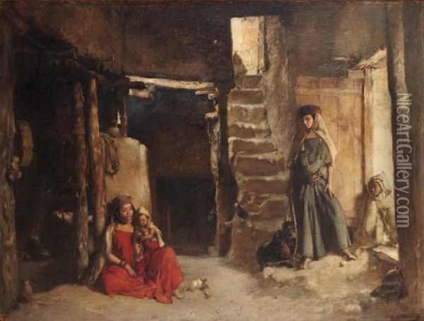 Interieur De Maison A Bou-saada Oil Painting - Gustave Achille Guillaumet