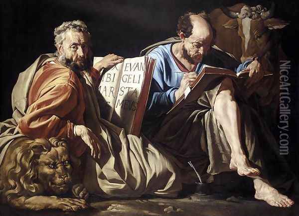 The Evangelists St Mark and St Luke c. 1635 Oil Painting - Matthias Stomer