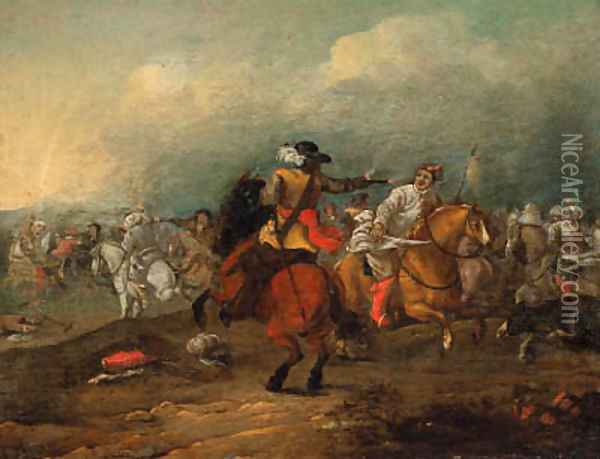 A cavalry engagement Oil Painting - Jan Van Huchtenburgh