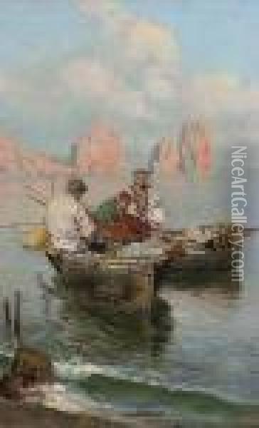 Fishermen Before I Faraglioni, Capri Oil Painting - Giuseppe Giardiello