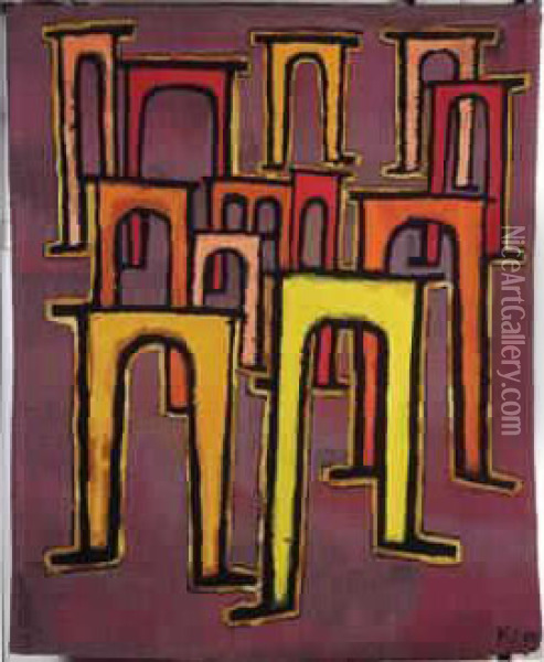 1974 La Revolution Du Viaduc Oil Painting - Paul Klee