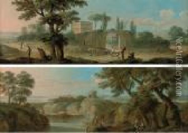 An Extensive Landscape With A Hunter Oil Painting - Paolo Anesi