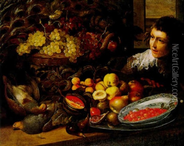 Grosses Fruchtestilleben Mit Einem Pagen Oil Painting - Gommaert Van Der Gracht