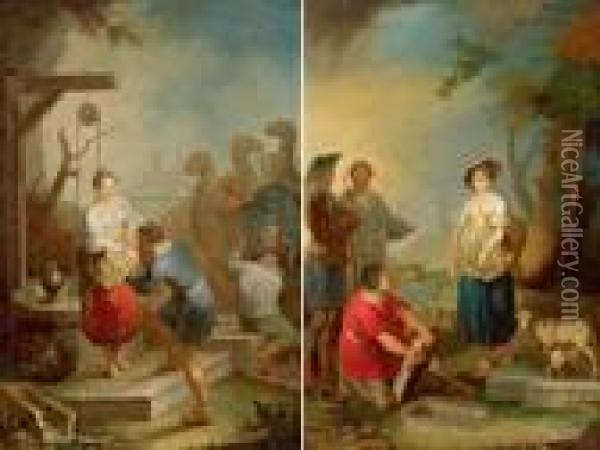 Elieser E Rebecca Al Pozzo; Teseo Solleva La Pietra Sotto Cui Si Trova La Spada Oil Painting - Januarius Zick