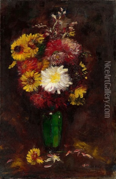 Herbstblumen In Grunblauer Vase Oil Painting - Lesser Ury
