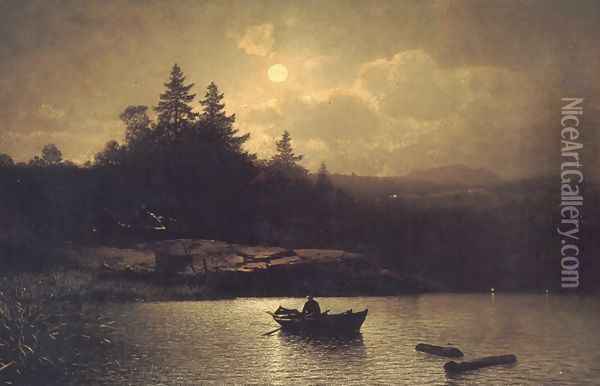 Fishing by Moonlight Oil Painting - Sophus Jacobsen