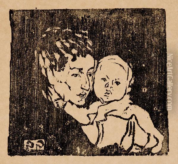 Mutter Undkind. I - Annetta Mit Bruno Oil Painting - Giovanni Giacometti