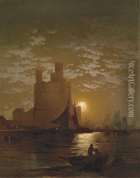 Fishing By The Moonlight Oil Painting - Edward Moran