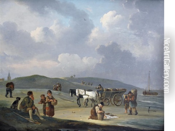 Fishermen Bringing In Their Catch Oil Painting - Andries Vermeulen