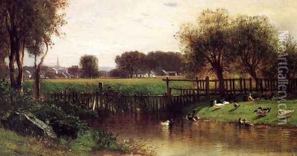 Ducks by a Pond Oil Painting - Samuel Colman