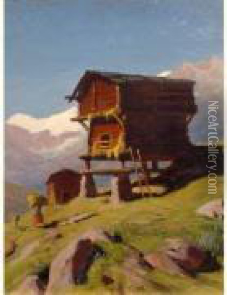Cabane Dans La Montagne Oil Painting - Albert H. Gos