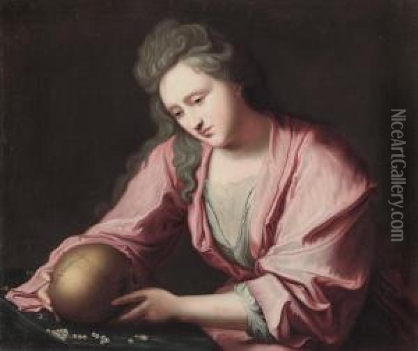 Maddalena Con Vanitas Oil Painting - Jean-Baptiste Santerre