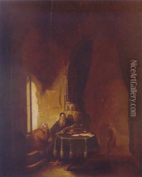 Philosophe Dans Son Cabinet Oil Painting - Christian Wilhelm Ernst Dietrich