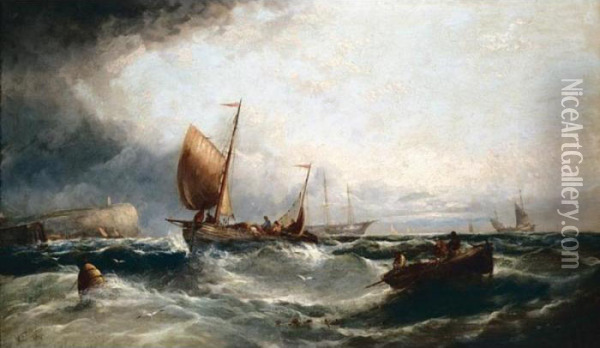 Fishing Vessels Off Dover Oil Painting - William Harry Williamson