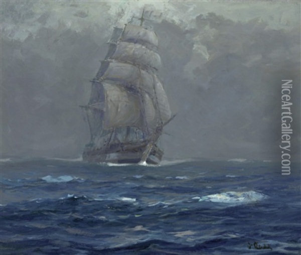 Coming Though The Fog, Pacific Ocean Oil Painting - William Ritschel