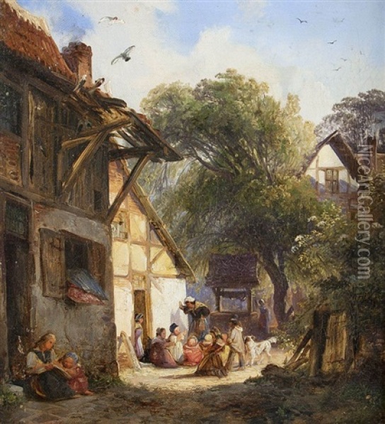 Nachmittag Auf Dem Hof Oil Painting - Caspar Johann Nepomuk Scheuren