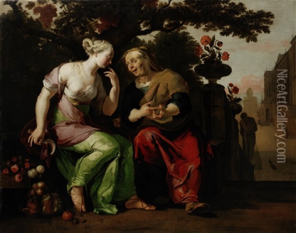 Vertumnus And Pomona Oil Painting - Abraham Danielsz Hondius