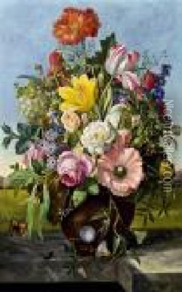 Blumenstillleben Auf Einem Marmorsockel Vor Einer Landschaft * Oil Painting - Franz Xaver Petter
