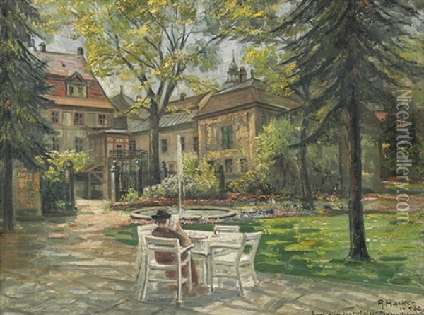 Garten Im Kurpfalzer Museum Heidelberg Oil Painting - Adolf Hacker
