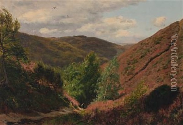 Landscape From Himmelbjerget With Heather Oil Painting - Godfred Christensen