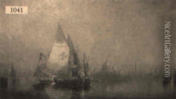 Venetian Harbor Scene At Dawn Oil Painting - William Tyler
