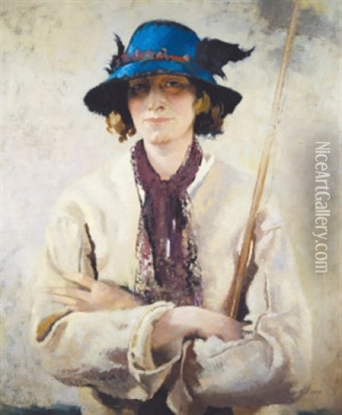 The Blue Hat, Portrait Of Vera Hone (from The Angler Series) Oil Painting - Sir William Orpen