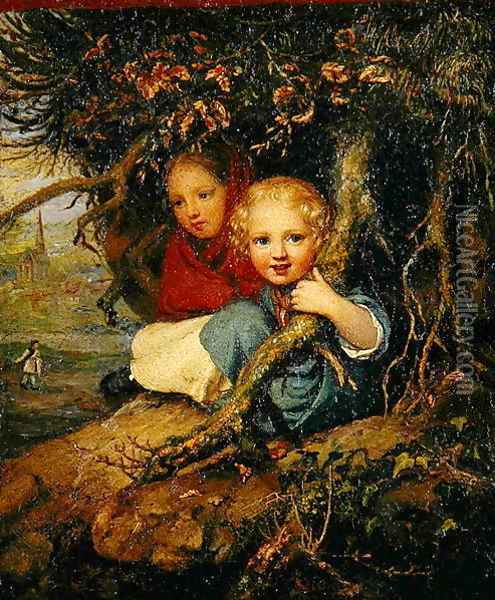 Two Children under Tree Roots Oil Painting - August von der Embde