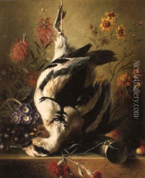 Nature Morte A L'oie Sauvage Et Aux Fleurs Oil Painting - Georgius Jacobus Johannes van Os