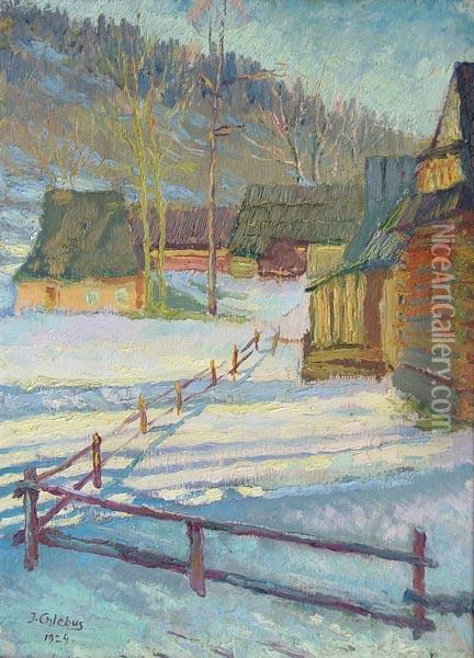Beskidy Zima Oil Painting - Jozef Chlebus