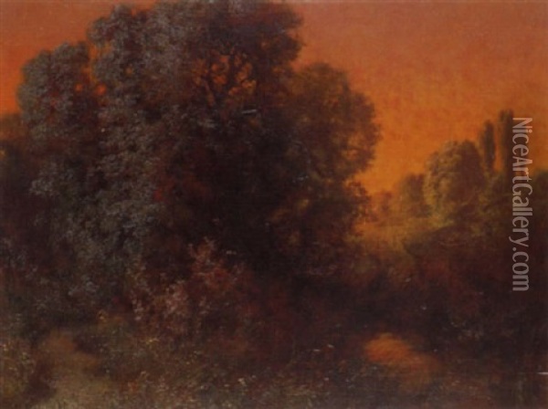 Sommerabend Bei Einem Wald Oil Painting - Traugott Hermann Ruedisuehli