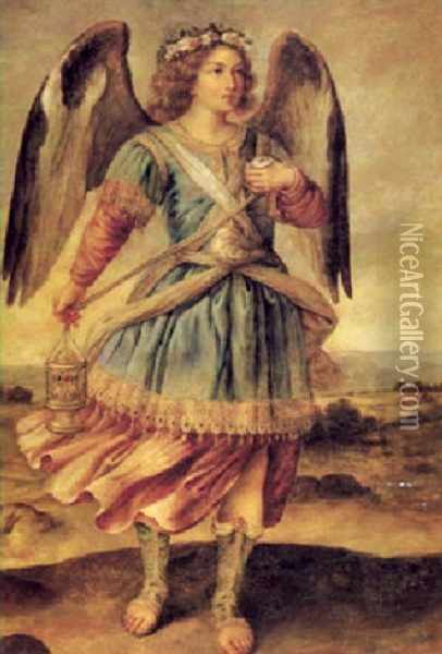 The Archangel Seatiel Oil Painting - Bartolome Roman