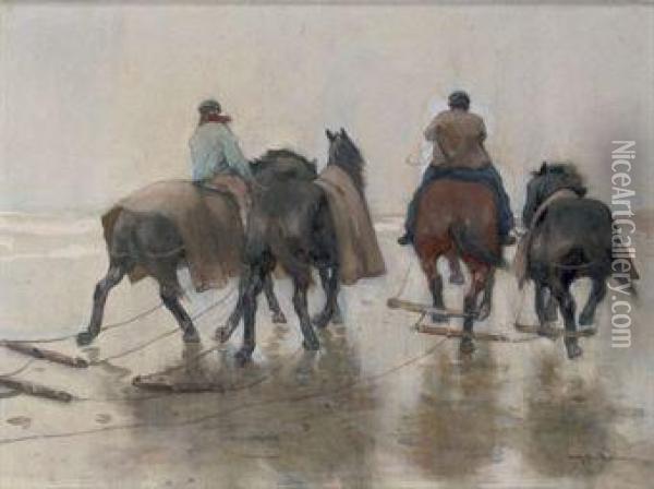 Horses On The Beach Oil Painting - Willy Sluyters