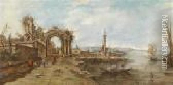 An Architectural Capriccio With Ruins Oil Painting - Francesco Guardi